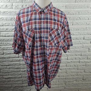 Haband Men Shirt 3X Short Sleeve Red Plaid Pockets Lightweight Poly Blend A20E